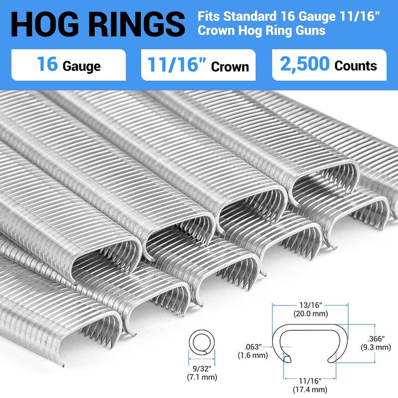 Meite Hog Rings, 16 Gauge 11/16" Crown P7 Galvanized Hog Ring Staples for Fabric, Fence/Case, Wreaths/Ornments, Bag Closing, Net Binding (2,500 Counts) - Image 2